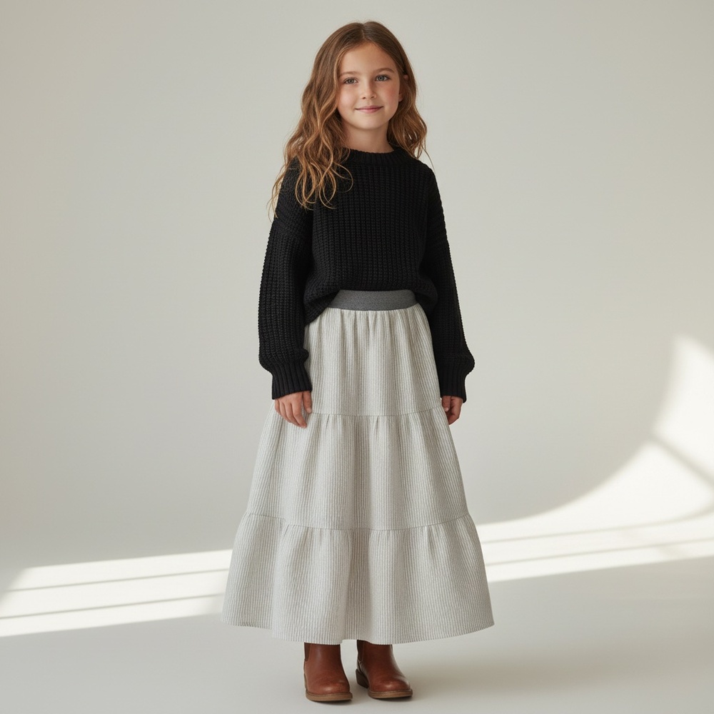 Skirt Flannel Girl 8 Maxi Ruffle Tier Gray Stripe Heavyweight Mom and Pop's Kids